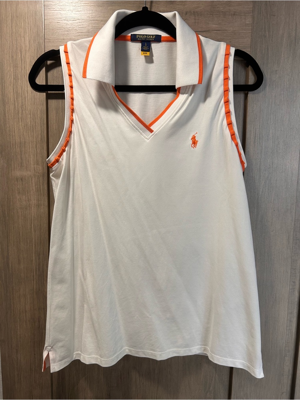 Polo by Ralph Lauren White Sleeveless V-Neck Tank with Orange Trim